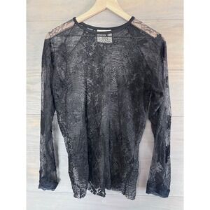 Orttu Lace Sheer Top Mesh Sheer Stretchy Black One Size Rave Party